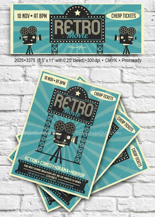 Retro Movie V5 Flyer PSD Template + Facebook Cover