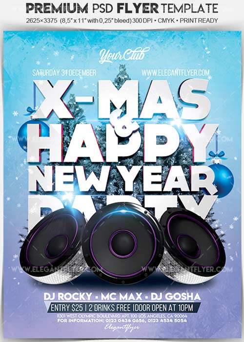 X-Mas & Happy New Year V1 2017 Flyer PSD Template + Facebook Cover