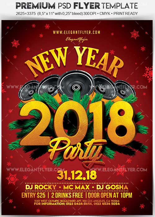 New Year Party 2018 V02 Flyer PSD Template + Facebook Cover