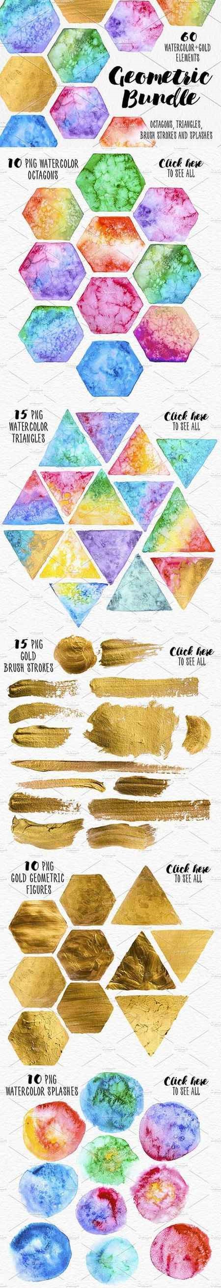 Geometric Watercolor + Gold Bundle - 2089172