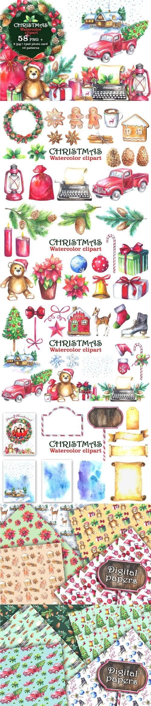 Watercolor Christmas Clipart - 2016923