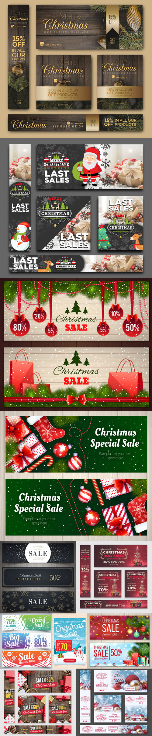 Cute Christmas Sales Banners Collection in Vector