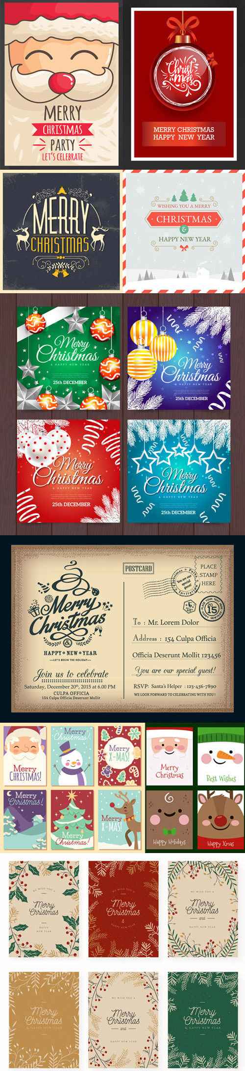 Pretty Merry Christmas Cards Collection in Vector