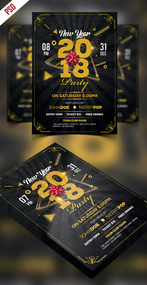New Year 2018 Party Flyer PSD Template (A4)