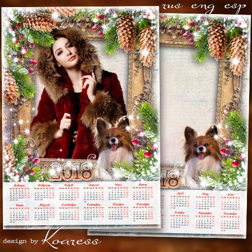 Календарь с фоторамкой на 2018 год с Собакой - Чародейка зима