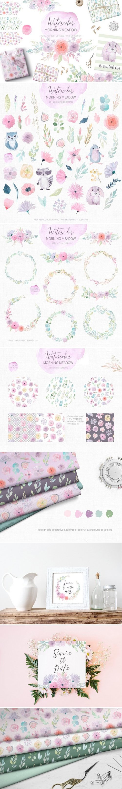 Watercolor Morning Meadow Floral Set 2138791