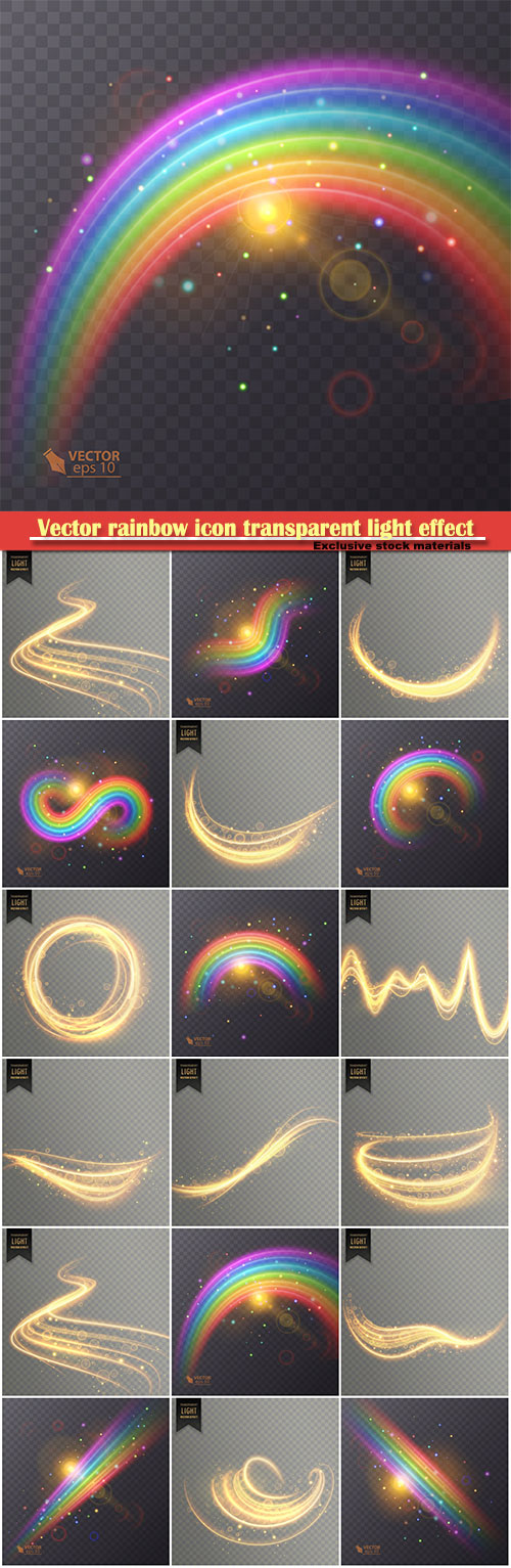 Vector rainbow icon transparent light effect background