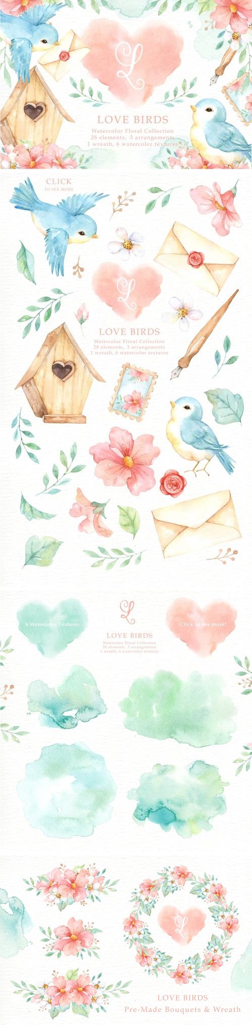 Love Birds Watercolor Cliparts - 2206179