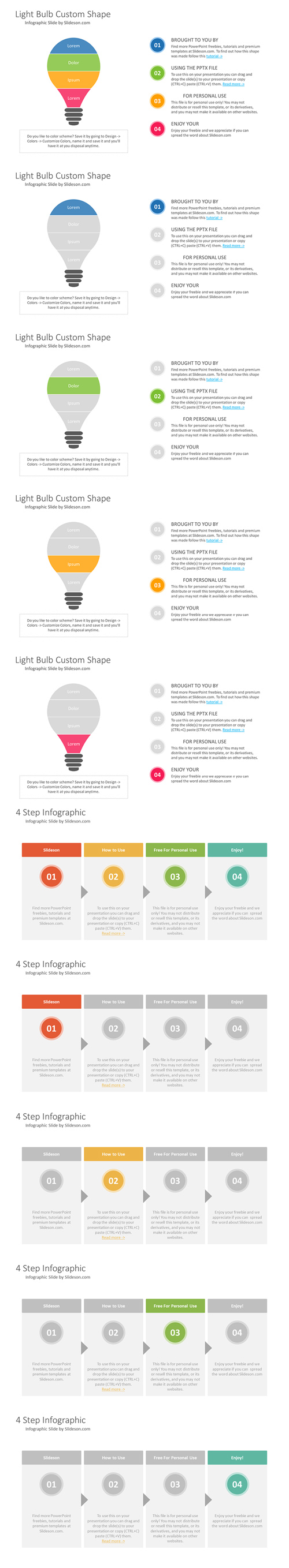 Powerpoint Template - 4 Step Light Bulb Shaped & Table Diagrams