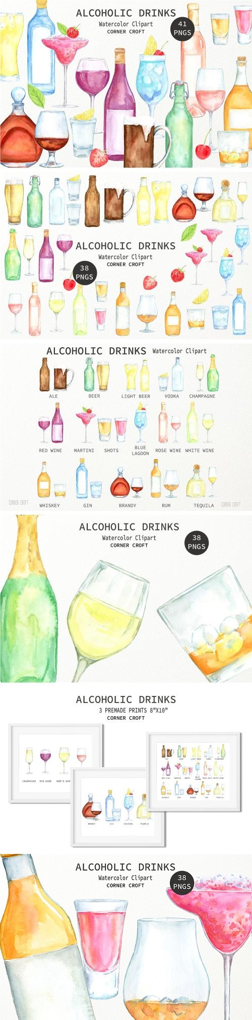 Watercolor Alcoholic Drinks Illustration - 2261398