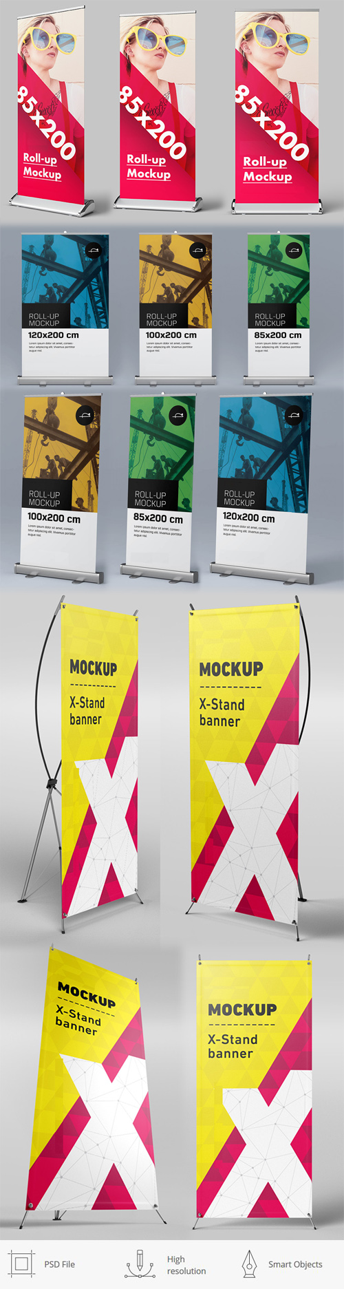 Roll-up & X-Stand Banners PSD Mockups Templates