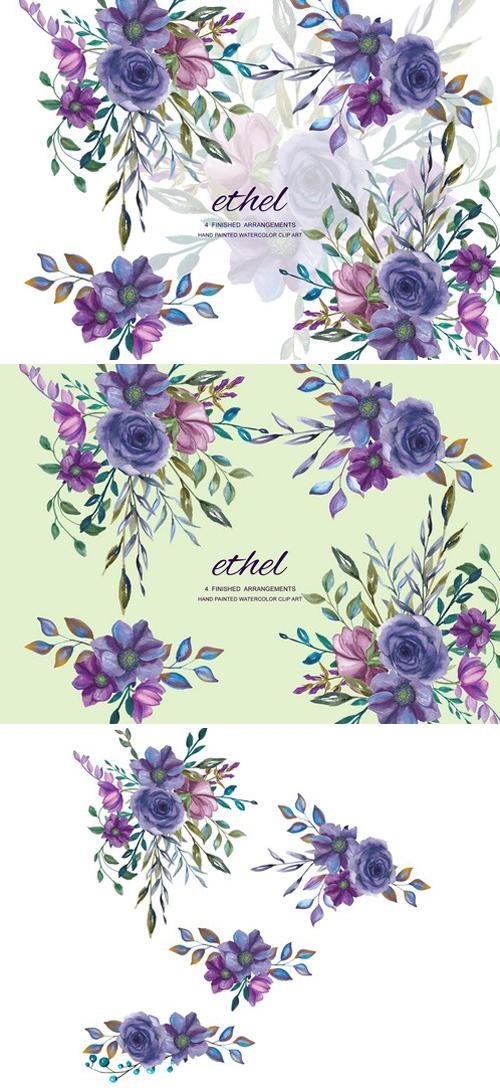 Watercolor Purple Floral Clip Art 1904554