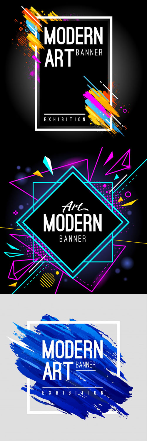 3 Modern Art Banners in Vector