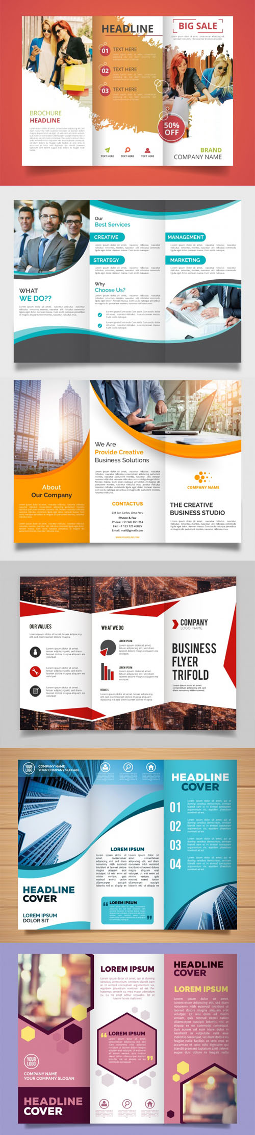 6 Modern Creative Trifold Brochure Templates in Vector
