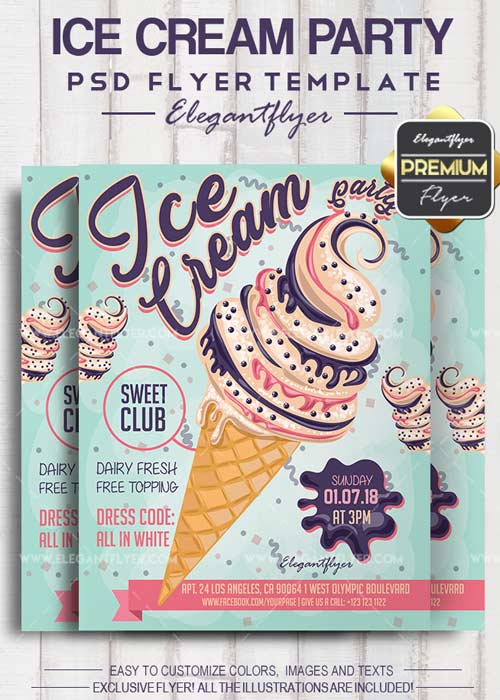 Ice Cream Party 2018 Flyer PSD V1 Template + Facebook Cover