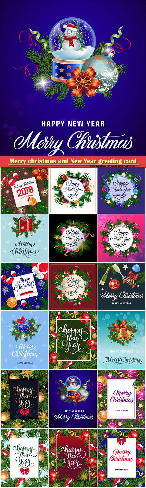 Merry christmas and New Year greeting card vector # 25