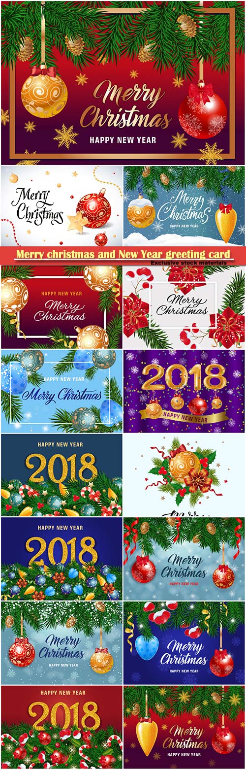 Merry christmas and New Year greeting card vector # 29
