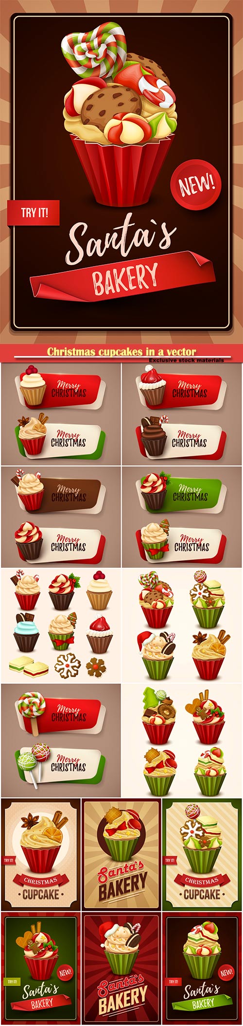 Christmas cupcakes in a vector, delicious sweets