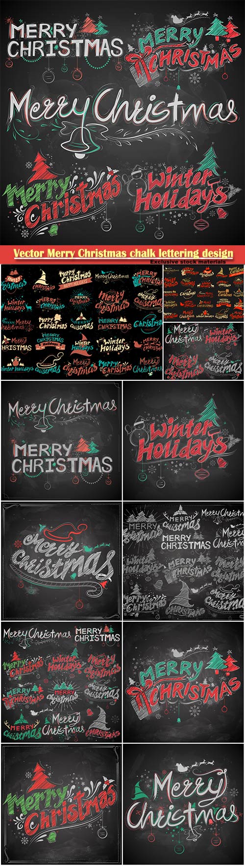 Vector Merry Christmas and winter holiday chalk lettering design