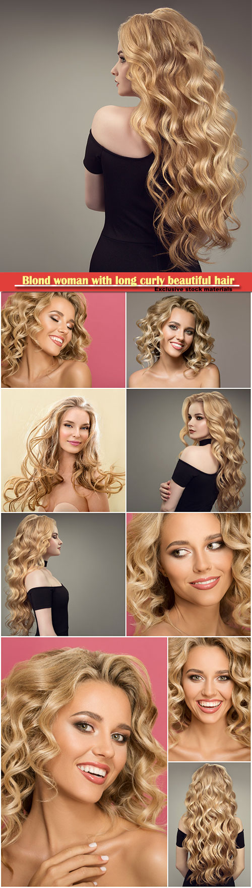 Blond woman with long curly beautiful hair